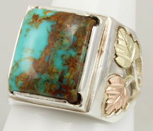 Estate RARE ORANGE MATRIX Natural Kingman Turquoise 12k Solid Rose & Green Gold & Silver Men's Ring