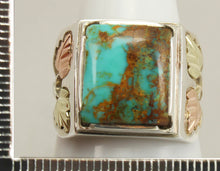 Load image into Gallery viewer, Estate RARE ORANGE MATRIX Natural Kingman Turquoise 12k Solid Rose &amp; Green Gold &amp; Silver Men&#39;s Ring