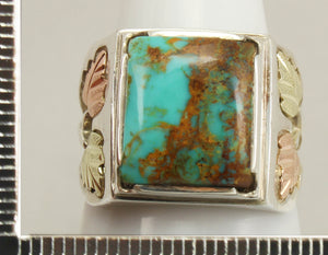 Estate RARE ORANGE MATRIX Natural Kingman Turquoise 12k Solid Rose & Green Gold & Silver Men's Ring