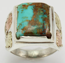 Load image into Gallery viewer, Estate RARE ORANGE MATRIX Natural Kingman Turquoise 12k Solid Rose &amp; Green Gold &amp; Silver Men&#39;s Ring