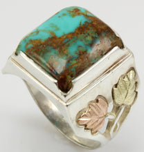 Load image into Gallery viewer, Estate RARE ORANGE MATRIX Natural Kingman Turquoise 12k Solid Rose &amp; Green Gold &amp; Silver Men&#39;s Ring