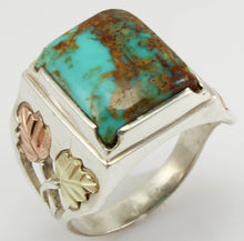 Load image into Gallery viewer, Estate RARE ORANGE MATRIX Natural Kingman Turquoise 12k Solid Rose &amp; Green Gold &amp; Silver Men&#39;s Ring