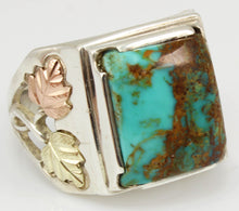 Load image into Gallery viewer, Estate RARE ORANGE MATRIX Natural Kingman Turquoise 12k Solid Rose &amp; Green Gold &amp; Silver Men&#39;s Ring