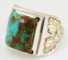 Load image into Gallery viewer, Estate RARE ORANGE MATRIX Natural Kingman Turquoise 12k Solid Rose &amp; Green Gold &amp; Silver Men&#39;s Ring