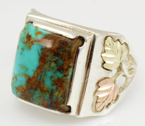 Estate RARE ORANGE MATRIX Natural Kingman Turquoise 12k Solid Rose & Green Gold & Silver Men's Ring