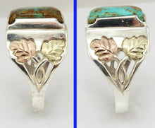 Load image into Gallery viewer, Estate RARE ORANGE MATRIX Natural Kingman Turquoise 12k Solid Rose &amp; Green Gold &amp; Silver Men&#39;s Ring