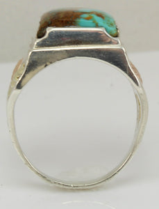 Estate RARE ORANGE MATRIX Natural Kingman Turquoise 12k Solid Rose & Green Gold & Silver Men's Ring