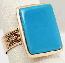 Load image into Gallery viewer, Antique Victorian RARE Natural Persian Turquoise Engraved 14k Solid Rose Gold Ladies Cocktail Ring