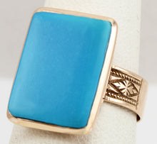 Load image into Gallery viewer, Antique Victorian RARE Natural Persian Turquoise Engraved 14k Solid Rose Gold Ladies Cocktail Ring