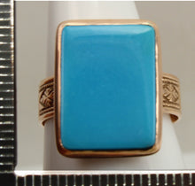 Load image into Gallery viewer, Antique Victorian RARE Natural Persian Turquoise Engraved 14k Solid Rose Gold Ladies Cocktail Ring