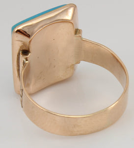 Antique Victorian RARE Natural Persian Turquoise Engraved 14k Solid Rose Gold Ladies Cocktail Ring