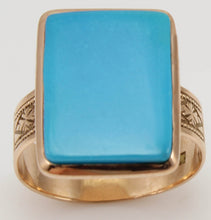 Load image into Gallery viewer, Antique Victorian RARE Natural Persian Turquoise Engraved 14k Solid Rose Gold Ladies Cocktail Ring