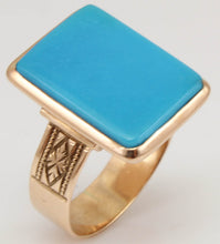 Load image into Gallery viewer, Antique Victorian RARE Natural Persian Turquoise Engraved 14k Solid Rose Gold Ladies Cocktail Ring