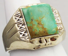 Load image into Gallery viewer, Antique 1920&#39;s Art Deco Natural RARE Nevada Fox Mine Turquoise Solid Silver &amp; 10k Gold Men&#39;s Ring