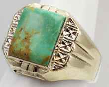 Load image into Gallery viewer, Antique 1920&#39;s Art Deco Natural RARE Nevada Fox Mine Turquoise Solid Silver &amp; 10k Gold Men&#39;s Ring