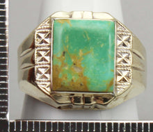 Load image into Gallery viewer, Antique 1920&#39;s Art Deco Natural RARE Nevada Fox Mine Turquoise Solid Silver &amp; 10k Gold Men&#39;s Ring
