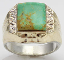 Load image into Gallery viewer, Antique 1920&#39;s Art Deco Natural RARE Nevada Fox Mine Turquoise Solid Silver &amp; 10k Gold Men&#39;s Ring
