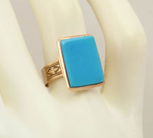 Load image into Gallery viewer, Antique Victorian RARE Natural Persian Turquoise Engraved 14k Solid Rose Gold Ladies Cocktail Ring