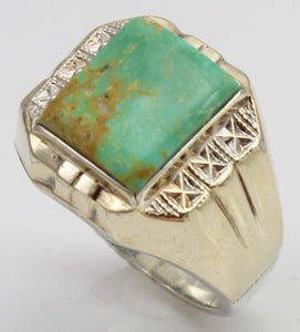 Antique 1920's Art Deco Natural RARE Nevada Fox Mine Turquoise Solid Silver & 10k Gold Men's Ring