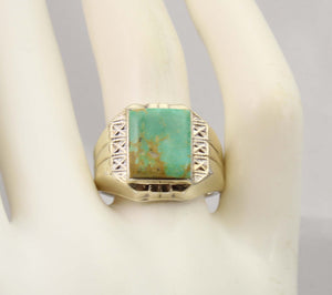 Antique 1920's Art Deco Natural RARE Nevada Fox Mine Turquoise Solid Silver & 10k Gold Men's Ring