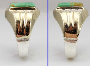 Antique 1920's Art Deco Natural RARE Nevada Fox Mine Turquoise Solid Silver & 10k Gold Men's Ring