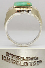 Load image into Gallery viewer, Antique 1920&#39;s Art Deco Natural RARE Nevada Fox Mine Turquoise Solid Silver &amp; 10k Gold Men&#39;s Ring