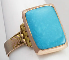 Load image into Gallery viewer, Antique Victorian RARE Natural Persian Turquoise 14k Solid Rose &amp; Yellow Gold Ladies Cocktail Ring