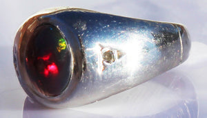 Vintage 1960's SIGNED ORANGE/RED & GREEN Opal & Diamond 10k Solid White Gold Ladies Cocktail Ring