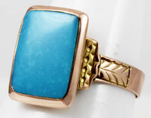 Load image into Gallery viewer, Antique Victorian RARE Natural Persian Turquoise 14k Solid Rose &amp; Yellow Gold Ladies Cocktail Ring