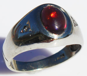 Vintage 1960's SIGNED ORANGE/RED & GREEN Opal & Diamond 10k Solid White Gold Ladies Cocktail Ring