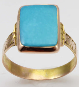 Antique Victorian RARE Natural Persian Turquoise 14k Solid Rose & Yellow Gold Ladies Cocktail Ring