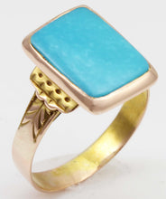 Load image into Gallery viewer, Antique Victorian RARE Natural Persian Turquoise 14k Solid Rose &amp; Yellow Gold Ladies Cocktail Ring