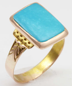 Antique Victorian RARE Natural Persian Turquoise 14k Solid Rose & Yellow Gold Ladies Cocktail Ring