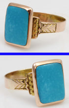 Load image into Gallery viewer, Antique Victorian RARE Natural Persian Turquoise 14k Solid Rose &amp; Yellow Gold Ladies Cocktail Ring