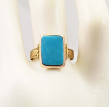 Load image into Gallery viewer, Antique Victorian RARE Natural Persian Turquoise 14k Solid Rose &amp; Yellow Gold Ladies Cocktail Ring