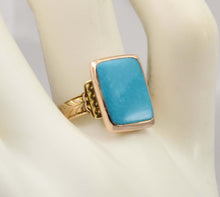 Load image into Gallery viewer, Antique Victorian RARE Natural Persian Turquoise 14k Solid Rose &amp; Yellow Gold Ladies Cocktail Ring