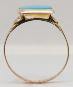 Antique Victorian RARE Natural Persian Turquoise 14k Solid Rose & Yellow Gold Ladies Cocktail Ring