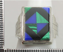 Load image into Gallery viewer, Antique 1920&#39;s Art Deco Natural Lapis Malachite &amp; Onyx Intarsia Inlay 10k Solid White Gold Mens Ring