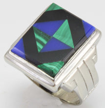 Load image into Gallery viewer, Antique 1920&#39;s Art Deco Natural Lapis Malachite &amp; Onyx Intarsia Inlay 10k Solid White Gold Mens Ring