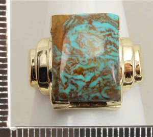 Antique 1920's Art Deco Natural RARE SWIRLING MATRIX Kingman Mine Turquoise 10k Solid Gold Mens Ring