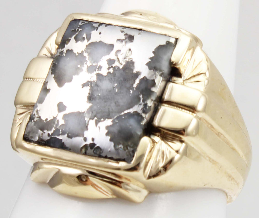 Antique 1920's Art Deco VERY RARE Natural Silver Ore in Quartz 10k Solid Yellow Gold Men's Ring