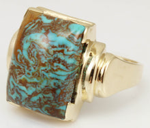 Load image into Gallery viewer, Antique 1920&#39;s Art Deco Natural RARE SWIRLING MATRIX Kingman Mine Turquoise 10k Solid Gold Mens Ring