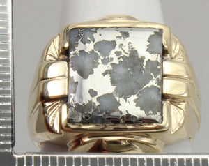 Antique 1920's Art Deco VERY RARE Natural Silver Ore in Quartz 10k Solid Yellow Gold Men's Ring