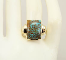 Load image into Gallery viewer, Antique 1920&#39;s Art Deco Natural RARE SWIRLING MATRIX Kingman Mine Turquoise 10k Solid Gold Mens Ring