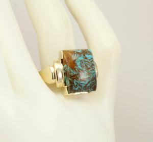 Antique 1920's Art Deco Natural RARE SWIRLING MATRIX Kingman Mine Turquoise 10k Solid Gold Mens Ring