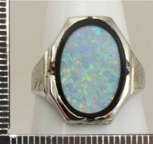 Load image into Gallery viewer, Antique SIGNED BELAIS of NY 1920&#39;s Art Deco Natural RAINBOW Opal 10k Solid White Gold Men&#39;s Ring