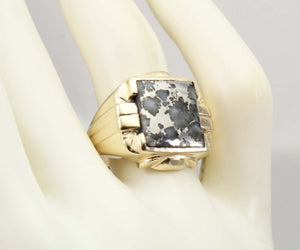 Antique 1920's Art Deco VERY RARE Natural Silver Ore in Quartz 10k Solid Yellow Gold Men's Ring