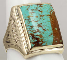 Load image into Gallery viewer, Antique 1920&#39;s Art Deco VERY RARE Natural #8 Mine Nevada Turquoise 10k Solid Yellow Gold Men&#39;s Ring