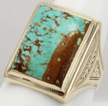 Load image into Gallery viewer, Antique 1920&#39;s Art Deco VERY RARE Natural #8 Mine Nevada Turquoise 10k Solid Yellow Gold Men&#39;s Ring