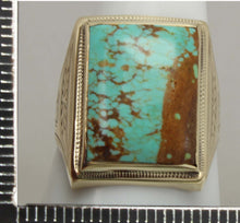 Load image into Gallery viewer, Antique 1920&#39;s Art Deco VERY RARE Natural #8 Mine Nevada Turquoise 10k Solid Yellow Gold Men&#39;s Ring